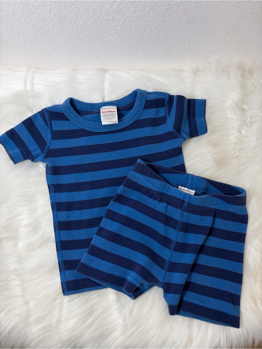 Hanna Andersson Blue Striped Organic Cotton 2pc Pajama Set